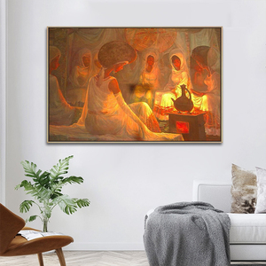 Grande decorazione della casa stampa su tela astratta famiglia dipinti da parete africani cerimonia <span class=keywords><strong>del</strong></span> <span class=keywords><strong>caffè</strong></span> <span class=keywords><strong>arte</strong></span> etiopica - Product Image 2