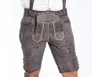 2025 pantalones de cuero bávaro personalizados para hombre 100% pantalones cortos de estilo callejero transpirables de ante de cabra para las estaciones de otoño - Product Image 1