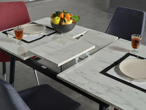 Modern <b>Dining</b> Room Set, Luxury Marble Pattern Table and 4 Colorful Velvet <b>Chairs</b> (2 <b>Red</b>, 2 Grey), Wholesale Cafe Restaurant Home - Product Image 2