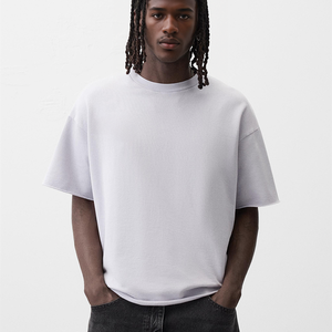 Camiseta ajustada y extragrande para hombre, color personalizado, diseño sólido, blanco liso, estampado digital, corte holgado y tejido de punto de gran tamaño - Product Image 3