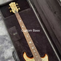 Guitare basse électrique 5 cordes style Alem personnalisée avec touche en ébène, table en érable burst d'usine, manche traversant le corps, avec étui rigide