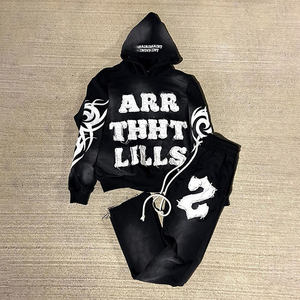 Heavyweight Streetwear Distressed <b>Zip</b> <b>up</b> <b>Hoodie</b> and Sweatpants 2 Pieces Set for Men Custom Acid Washed Vintage Tracksuits Sets - Product Image 4