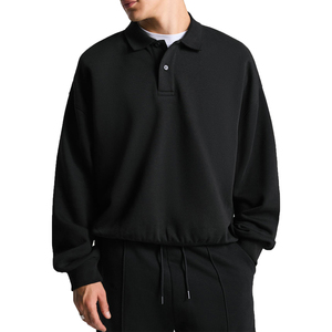 Sudadera de gran tamaño para hombre, 100% algodón, manga larga, camisas gruesas, cuello, Polo, sudaderas con capucha, ropa de calle, camiseta de talla grande OEM - Product Image 6