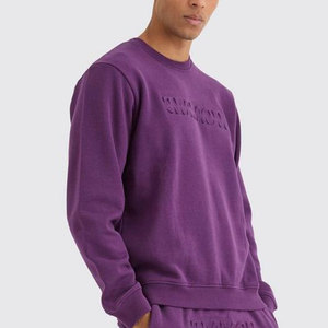 Conjunto Deportivo de Sudadera con Cuello Redondo y Logotipo en Relieve Morado para Hombre, Corte Regular Informal, Ropa de Otoño para Adultos, 100% Algodón - Product Image 4
