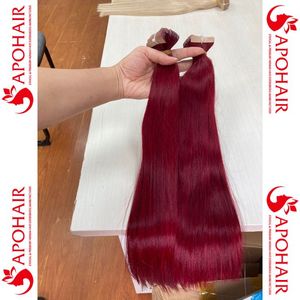 Extensiones de Cabello brasileño virgen, cinta de doble estiramiento de alta calidad, venta al por mayor, Color rojo 100% - Product Image 6