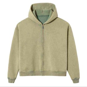 Sudadera con capucha con bordado de lujo personalizada, ropa de calle, Sudadera con capucha de lana en blanco Vintage de gran tamaño, lavado con ácido, Sol desteñido, sudadera con cremallera desgastada - Product Image 3