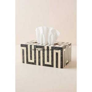 Nouvel arrivage de vaisselle de table Boîte distributrice de mouchoirs en papier décorative pour la maison et le salon Incrustation d'os blanc et noir Stockage de mouchoirs en papier - Product Image 1