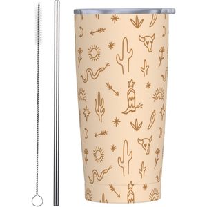 SilverJet 20oz Stainless Steel Tumbler With Lid And Straw Beige Insulated Travel Mug For Coffee Tea Water Gift - Product Image 2