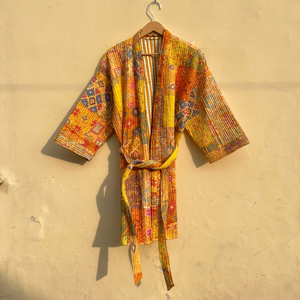 Abrigo de mujer Vintage hecho a mano elegante tejido de punto largo algodón transpirable Sari Kantha bordado Patchwork doble botonadura - Product Image 1