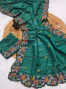 Nouveau sari fantaisie en organza pur et doux, travail de diamants Swarovski, entièrement brodé, fabriqué par un fabricant de saree à Surat, Inde - Product Image 4