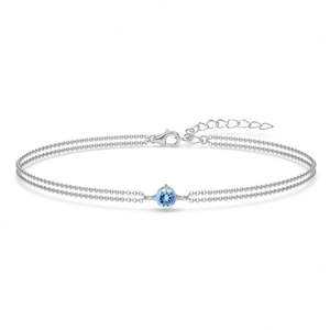 NOVAMART Fine Silver Sky Blue Solitaire Double Chain <b>Bracelet</b> Rhodium Plated Charm Trendy Religious Style Featuring Zircon Diamo - Product Image 1