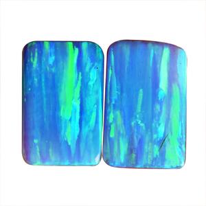 Paire d'opale de feu synthétique scintillante bleue verte 4 CTW forme Rectangle Cabochon taille 14x9x2 MM paire de boucles d'oreilles fabrication de bijoux - Product Image 1
