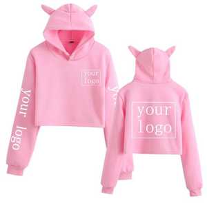 เสื้อฮู้ดสวมหัวขนแกะ100% สำหรับผู้หญิงแขนยาวเสื้อครอปหูแมวไซส์ XS ปักคุณภาพดี