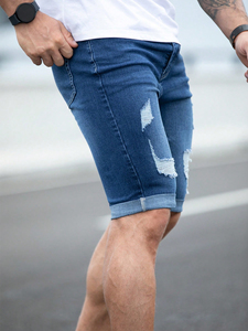 Custom Mid-Waist Summer <b>Fashion</b> Denim Shorts for Men High Quality 100% Cotton Blue Ripped Skinny Casual Streetwear Eco-Friendly - Product Image 3