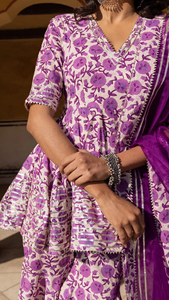 AAFREEN-Ensemble Sharara décontracté en coton à imprimé blocs pour femme, robe évasée à manches mi-longues pour femme - Product Image 5