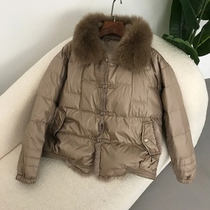 Chaqueta de plumón de pato blanco para mujer con cuello de piel de zorro Real 2024, Abrigo acolchado corto y cálido para mujer, Parka Vintage holgada para mujer - Product Image 2