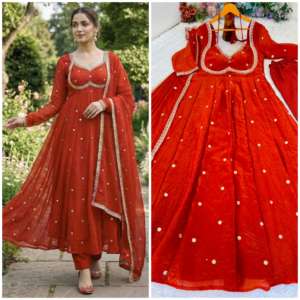 Robe de travail NILESH TAILOR FASHION, longueur au sol, col en V, manches longues, en tissu satiné lourd, motif floral, élastique, décoration - Product Image 4