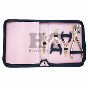 Kit de Herramientas para Extensiones de Cabello en Oferta, Alicates Dorados en Forma de L de Acero Inoxidable, Alicates de Bucle para Cinta Adhesiva, Kit Comercial para Cabello con Estuche Rosa y Agujas - Product Image 3