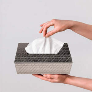 Caja de soporte de papel tisú de cuero y madera MDF impresa en oro con acabado brillante para uso doméstico o de oficina - Product Image 1