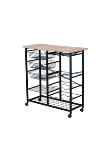 Carrito de Almacenamiento Rodante para Cocina con Estante para Vino, Carro Metálico Multiusos con Superficie de Madera, Organizador Multifuncional 60x40x30cm - Product Image 6