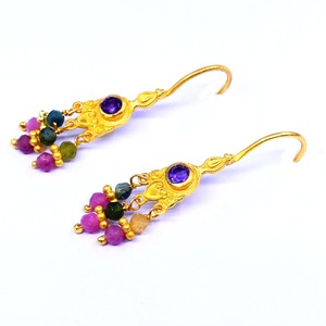 Moda 925 plata esterlina chapado en oro Vermeil Multi turmalina amatista juego de pendientes de piedras preciosas - Product Image 3