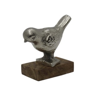 Esculturas de gorrión de aluminio con Base de madera, figuritas abstractas con acabado de níquel para el hogar, sala de estar Decoración Para, escultura de escritorio - Product Image 1