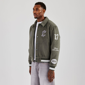 Chaqueta Varsity con Letras Bordadas, Cuello Byron, Cuerpo y Mangas de Lana, Estilo Urbano para Hombre - Product Image 3