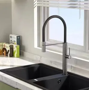 Grifos mezcladores de agua fría y caliente, un solo orificio, resorte de rotación 360, rociador extraíble, grifo de fregadero de cocina de acero inoxidable