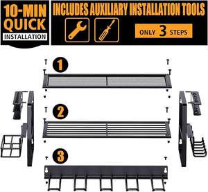 Étagère <span class=keywords><strong>de</strong></span> rangement multifonctionnelle en métal pour outils <span class=keywords><strong>de</strong></span> garage Support mural pour 5 perceuses avec tournevis à deux niveaux Panneau perforé - Product Image 4