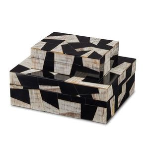 Caja de joyería con patrón geométrico negro y Beige con incrustaciones de hueso de alta calidad, acabado pulido, precio directo de fábrica - Product Image 2