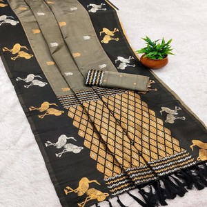 Sari de Seda Suave Premium VASTRA COTTAGE, Cuerpo con Zari, Pallu con Múltiples Zaris, Borde Tejido Elegante, Borlas de Diseño para Uso Festivo - Product Image 6