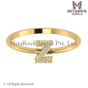 Bague initiale Z en or jaune massif 14k Pave Diamond Jewelry Fait à la main A à Z Minimalist Letters Ring Gold Diamond Jewelry D Ring - Product Image 3