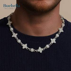 Venta caliente 18K Chapado en oro blanco 925 Chapado en plata 8mm Moissanite Diamond Iced Out Cadena de eslabones de trébol de cuatro hojas para hombres - Product Image 1