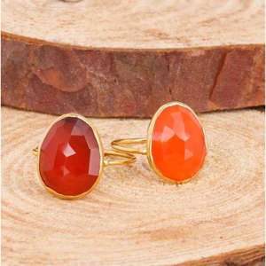 Bague de mariage élégante en onyx rouge et laiton plaqué or 0,5 micron, magnifique collection de créateurs, style classique pour filles, bijoux de fête - Product Image 2