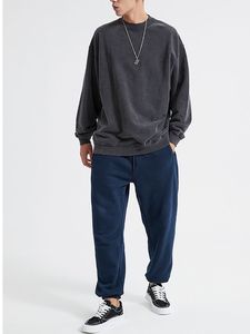 Streetwear Vintage surdimensionné poids lourd épaules tombantes pull à col rond surdimensionné lavage à l'acide sweat pour hommes - Product Image 2
