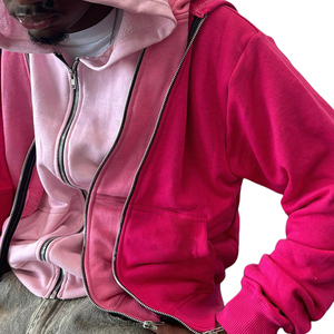 Custom <b>Men's</b> French Terry Cotton <b>Hoodie</b> <b>Pink</b> Street Cropped Triple Zip-up with Plain Zipper Winter Style - Product Image 6