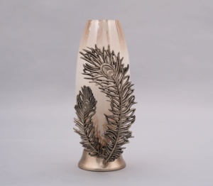 Florero de cristal gris ahumado de lujo con diseño de hoja dorada Florero decorativo moderno para el hogar, la Mesa y la decoración del hotel - Product Image 5