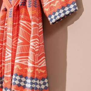 Albornoz Turco Tribal de Tejido Plano, Color Coral y Azul Marino, Kimono, 100% Algodón - Product Image 5