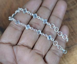 Pulsera clásica de plata maciza 925, joyería para mujer, Plata de Ley 925, piedra preciosa blanca T9opaz, estilo bohemio, pulsera hecha a mano para mamá - Product Image 4