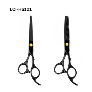 Ensemble de ciseaux de coiffure professionnels noirs en acier inoxydable japonais, avec logo et emballage personnalisés - Product Image 1