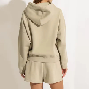 Ensemble de survêtement en coton tricoté décontracté personnalisé, sweat à capuche et short en molleton, haute qualité, tenues oversize pour femmes, 2 pièces, faible MOQ, OEM - Product Image 3