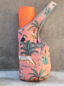 Sac de tapis de yoga matelassé en coton fait à la main fermeture à glissière imprimé multicolore Design floral léger pour Gym Yoga Studio extérieur - Product Image 2