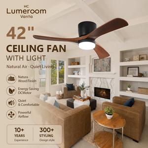 USA In Stock 42 Inch <b>Ceiling</b> Fan with <b>Light</b> for Bedroom Solid Wood Blades Quiet DC Motor <b>Remote</b> <b>Control</b> Modern Indoor Fan - Product Image 1
