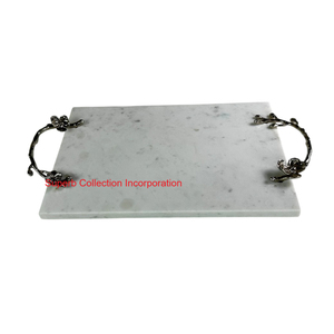 Plateau de service en marbre noir de luxe avec poignées de branches florales élégantes Plateau en granit fabriqué à la main pour la décoration intérieure Prix d'usine - Product Image 2