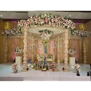 Mandap de conception luxueuse pour cérémonie de mariage hindoue, mandap de mariage moderne en bois sculpté, mandap en bois Anaya pour mariage indien, États-Unis - Product Image 1