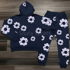 Prix de gros, logo personnalisé, survêtement en denim déchiré, survêtement pour homme, impression gonflée, nouveaux survêtements à capuche pour homme - Product Image 2
