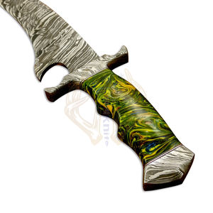 Cuchillo Bowie de acero de Damasco hecho a mano personalizado-Cuchillo de caza profesional con Funda de cuero, agarre ergonómico de resina, regalo ideal - Product Image 4