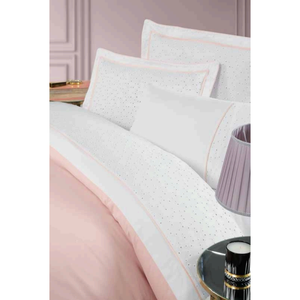 Parure de lit de luxe 6 pièces en satin de coton, taille XL, avec housse de couette et drap-housse à motif uni et surpiqûres, pour usage domestique - Product Image 2
