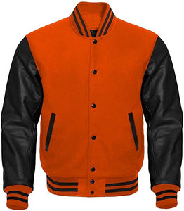 Blouson bombardier de baseball à manches en cuir universitaire noir et blanc personnalisé avec col montant Veste d'hiver de baseball universitaire pour hommes - Product Image 5