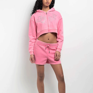 Femmes 2 pièces coton/polyester vêtements de sport survêtement respirant à capuche et short ensemble pour automne dames Jogging survêtement - Product Image 1